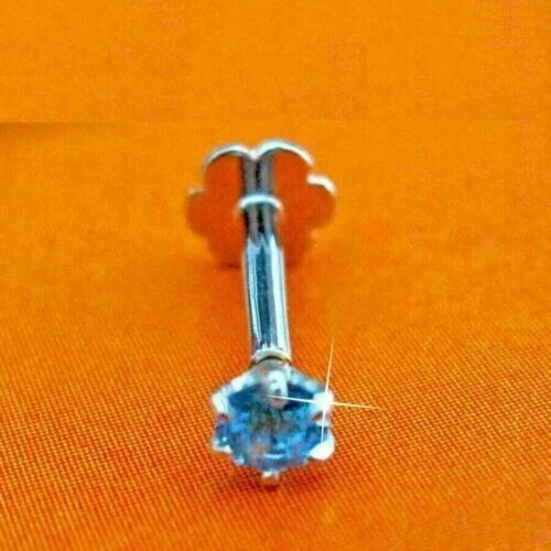 Pin de nariz solitario aguamarina redondo creado en laboratorio de 1 quilate chapado en oro blanco de 14 k Foto 2 de 3