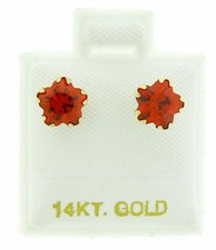 14K Solid Yellow Gold Flower Shape Screw Back 6 mm Red CZ Stud Earrings 1Gram