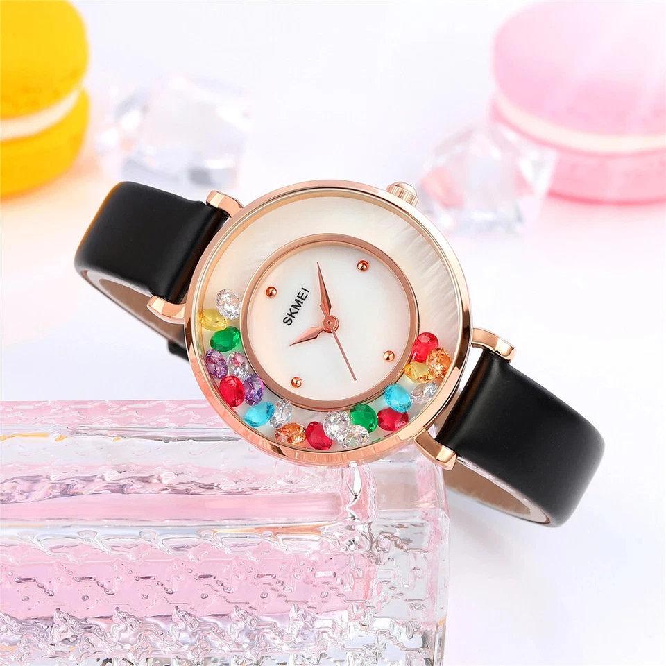SKMEI Women's Quartz Elegant Watch Colorful Crystal Leather Strap Wristwatch - Image 4 of 4