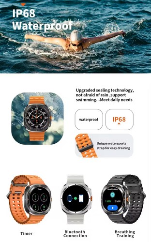 Montre Connectée Ultra Homme Écran GPS, Fitness, Multisports, Santé - Zdjęcie 3 z 9