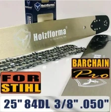 Holzfforma® Pro 24 or 25inch 3/8 .050 84DL Guide Bar & Full Chisel Saw Chain Com