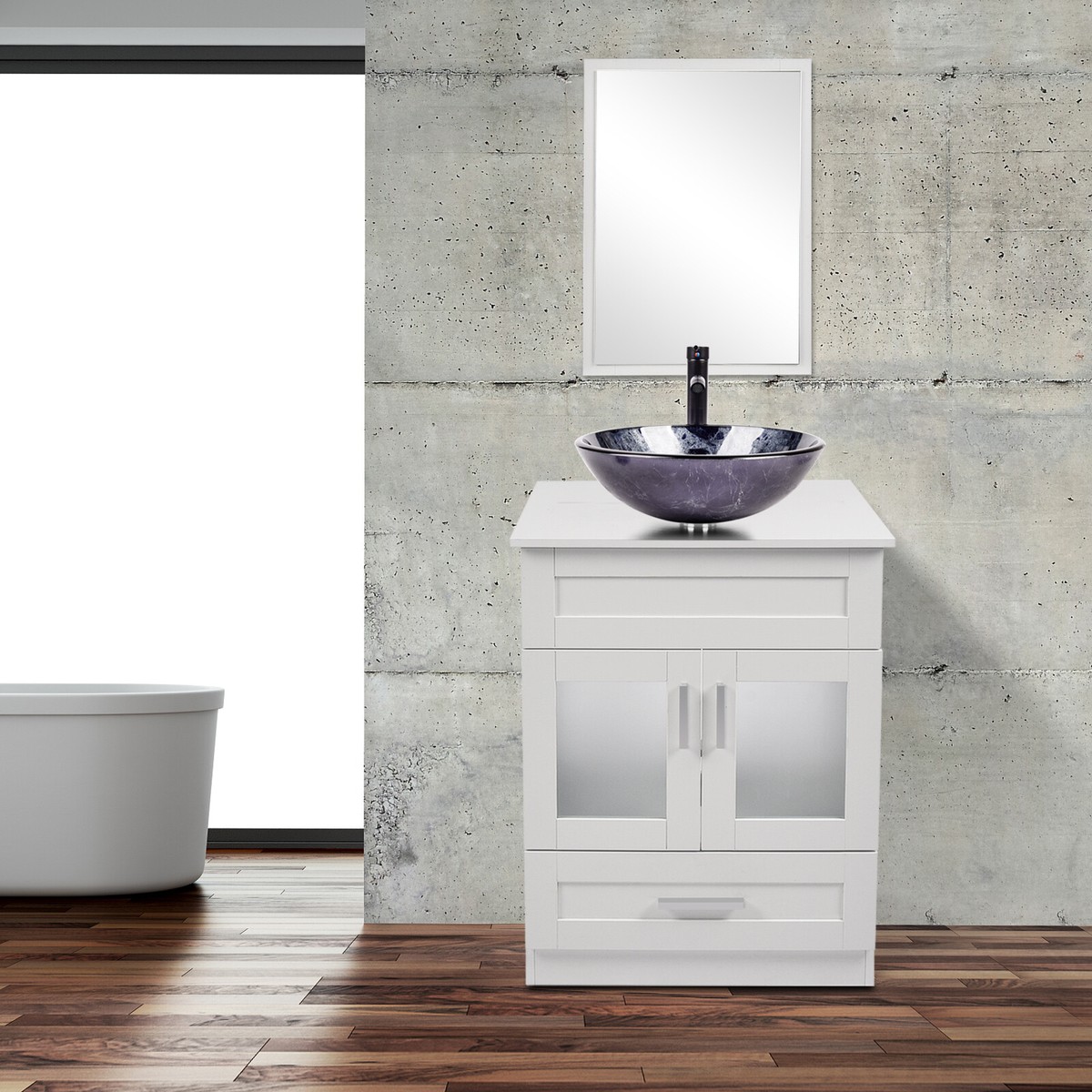 24in Bathroom Vanity Set Bathroom Cabinet with Mirror Vessel
