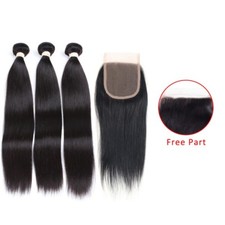 Brazilian Virgin Hair Straight 3 Bundles 22"24"26" With 22" 4 by 4 Lace Closure