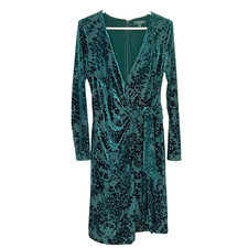 Lauren Ralph Lauren Womens Faux Wrap Burnout Velour Dress Dark Green Sz 4