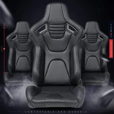 Universal Set of 2 Racing Seats Pair Black Leather Reclinable Bucket Sport Seats