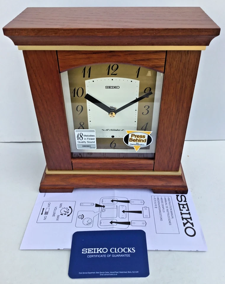 Seiko Oak Wood Finish Musical Battery Mantel Clock QXW249B - Image 4 of 4
