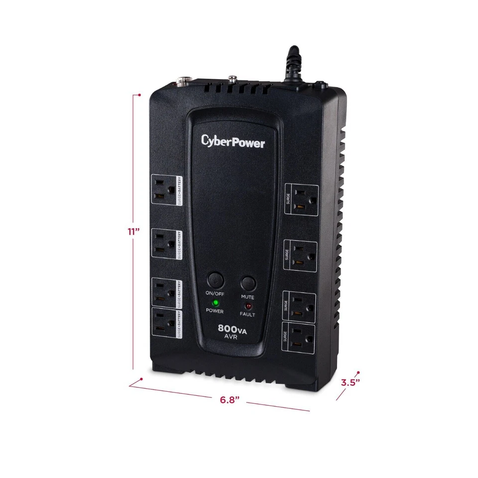 CyberPower CP800AVR 4+4 Outlets Sinwave UPS System 80VA 450W 1030J w 6FT Cord - Image 4 of 4