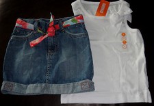 Gymboree Burst of Spring denim skirt floral belt white bow top 1 NWT 5