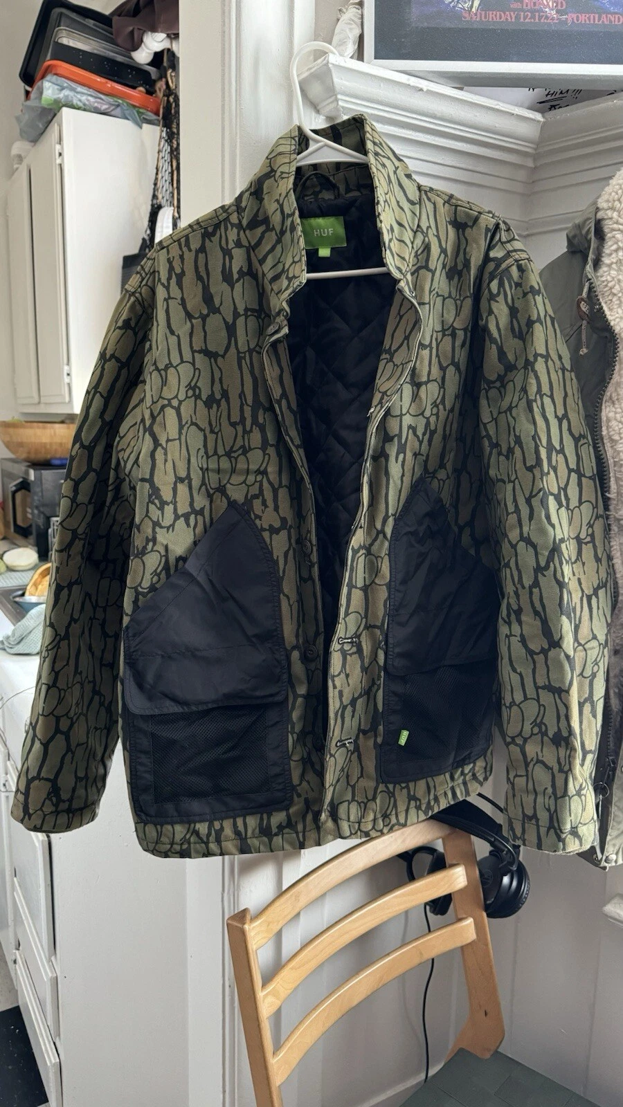 Veste de travail HUF camouflage imprimé trebark. Manteau vintage parka survêtement suprême taille L
