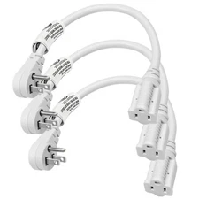 DEWENWILS 1 FT Extension Cord Flat Plug Extension Cord with 3 Prong 3 Pack