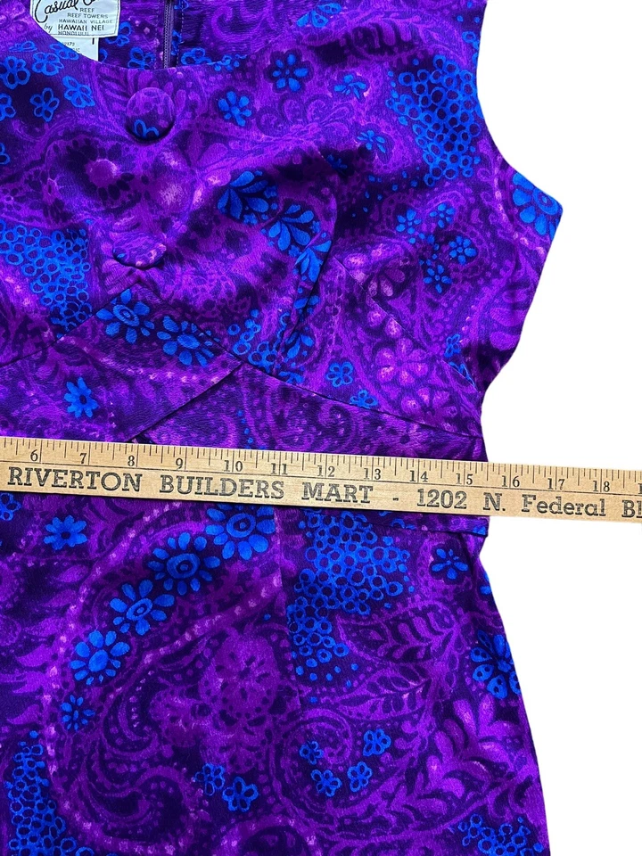 "Maxi Vestido Hawaiano Vintage Informal Aire Reef Hawaii Floral Paisley Púrpura 38""" Foto 4 de 4