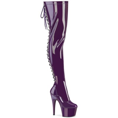 7'' Purple Platform Latex Thigh High Over the Knee Lace Up Stripper Boots Pleaser
