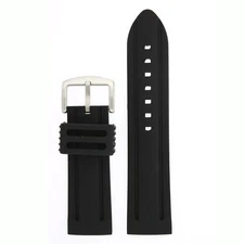 Black Silicone Rubber Watch Band Stainless Steel Buckle Mens 22mm 24mm 26mm
