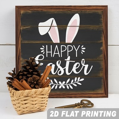 Happy Easter Bunny Ears Wooden Plaque Chalkboard Rustic Spring Wall Decoration