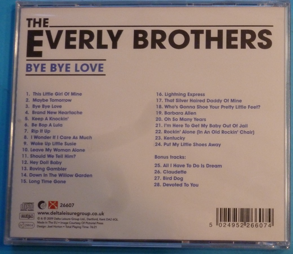 Bye Bye Love by The Everly Brothers (2009 Xtra/Delta Leisure Group)NEW ...