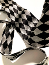 GIANNI VERSACE VINTAGE '90s ICONIC LOZENGE TIE GRIDS JACQUARD ITALY SILVER BLACK