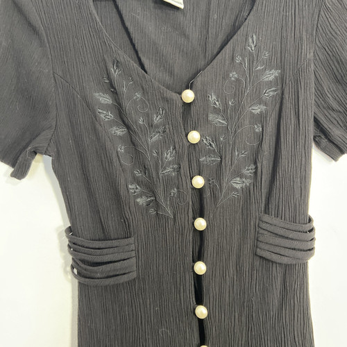 Vtg 90s Black Pearl Button Maxi Dress Cottage Goth Women Size 8 - Picture 3 of 5