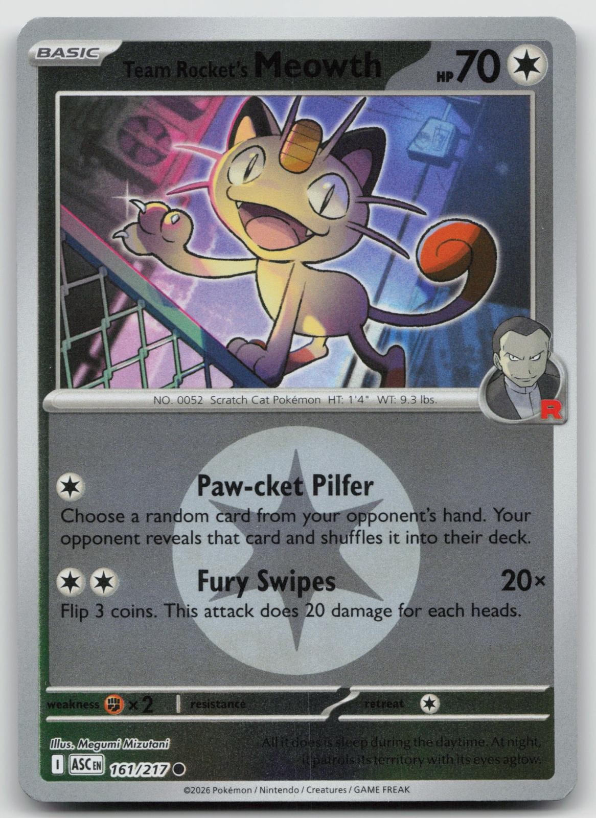 Team Rocket's Meowth (Energy Symbol ) 161/217 Ascended Heroes Reverse Holo NM
