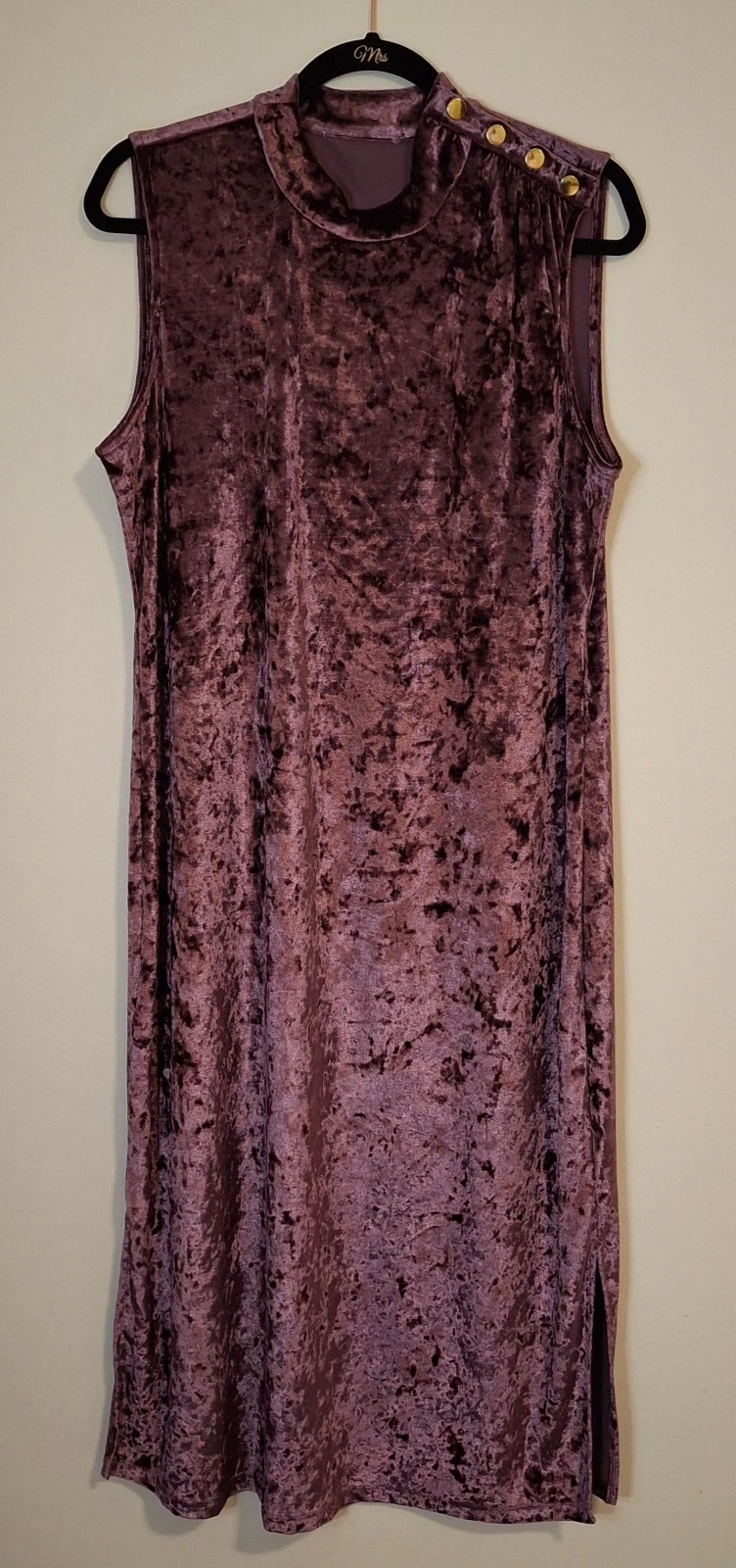 Michael Kors XL abito midi donna viola velluto schiacciato senza maniche collo alto