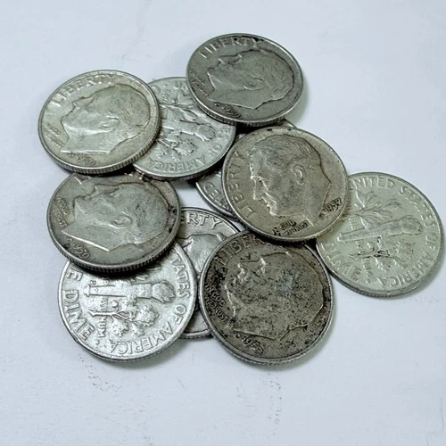 LOT OF 10 ROOSEVELT DIMES 90% SILVER FREE SHIPPING #7642