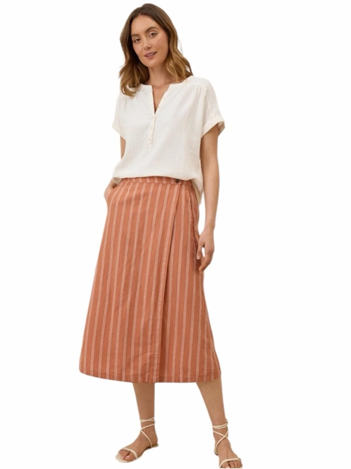 Pact Canopy Linen Blend Wrap Skirt in Hermosa Stripe Colorway Size Small
Opens in a new window or ta