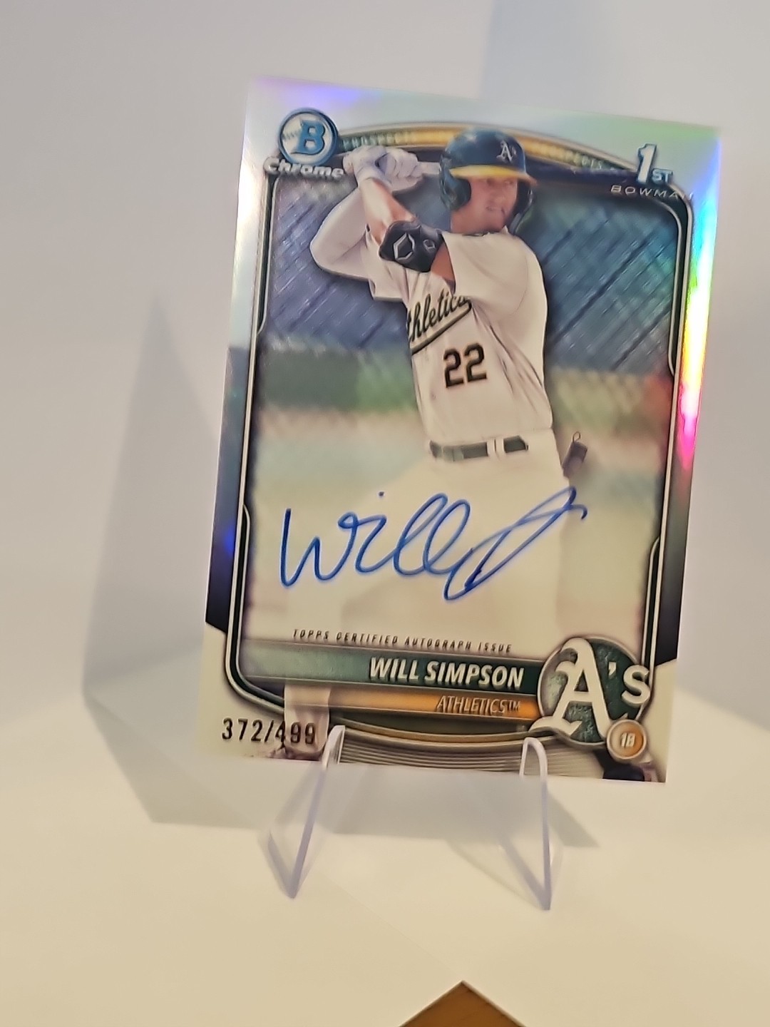 2025 Bowman Will Simpson Chrome Auto Refractor 1st /499 Athletics