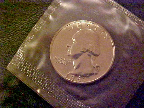 1961 PROOF WASHINGTON SILVER QUARTER IN CELLO