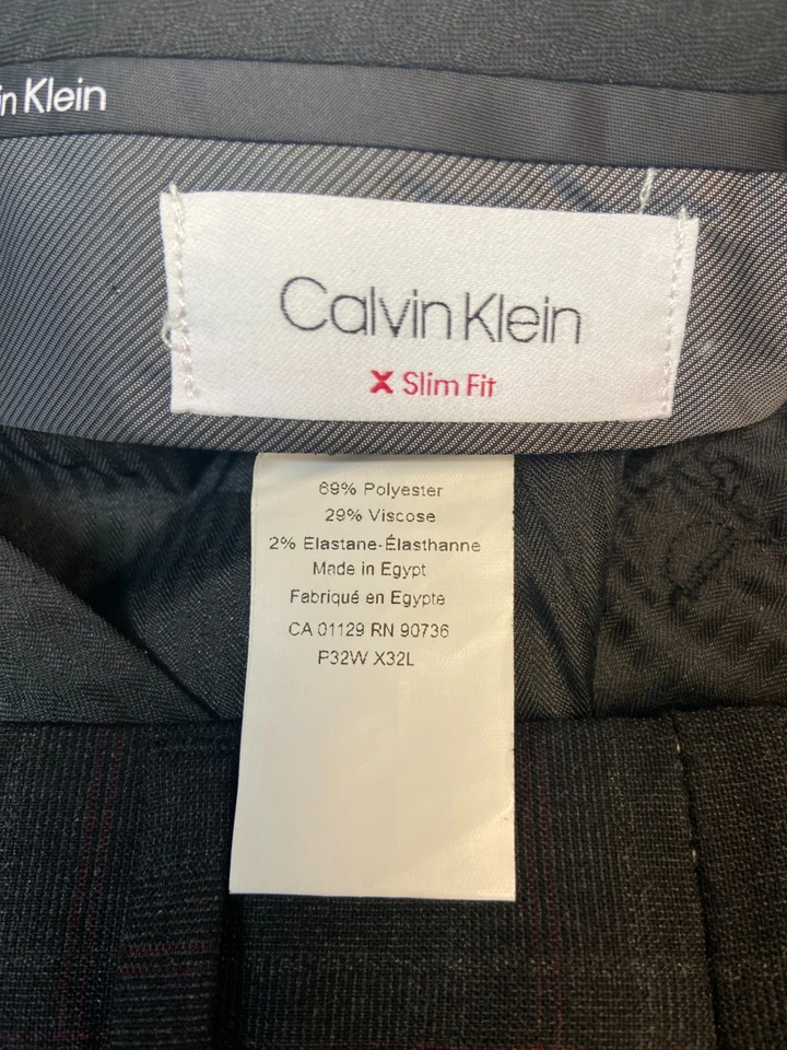 Nuevo Pantalones/Pantalones CALVIN KLEIN Para Hombres Gris Overcheck SLIM FIT STRETCH 32x32 Foto 4 de 4