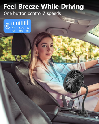 12V Car Fan, 3-Speed Portable Vehicle Fan for Front Seat, Cigarette Lighter  Powe