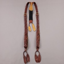 Leather Braided Suspenders Mens One Size Brown Elastic Button End Brass Hardware