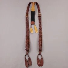 Leather Braided Suspenders Mens One Size Brown Elastic Button End Brass Hardware