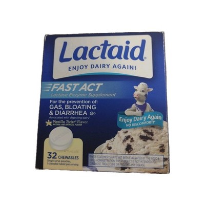 Lactaid Fast Act Lactose Relief Chewables, Lactase Enzyme, Vanilla Twist, 32 Ct