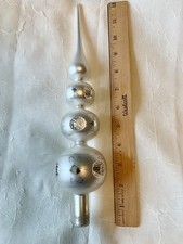 Vtg 12 White Silver Triple Ball Finial Tree Topper Glass Christmas Mini Indents
