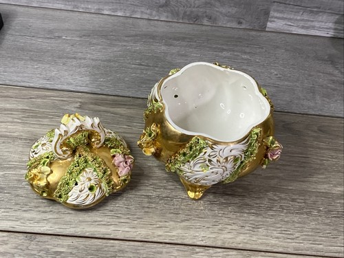 Vintage 1930s AR DE SESTO F No Gold Gilded Floral Footed Dish W/ Lid Italy - Picture 16 of 16