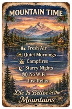 Mountain Time Rustic Metal Sign 8x12 Cabin Decor Lake House Campfire Wall Art Al