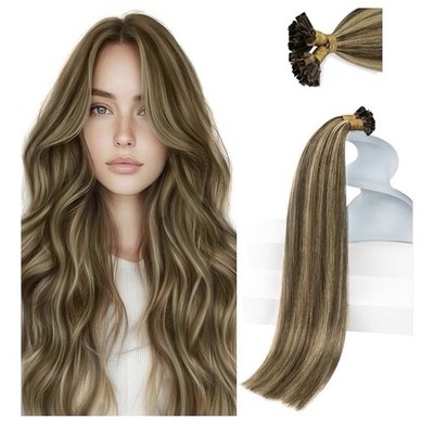Sunny Hair 14  K Tip Human Hair Extensions #4P/27 Med Brown Caramel Blonde 50g