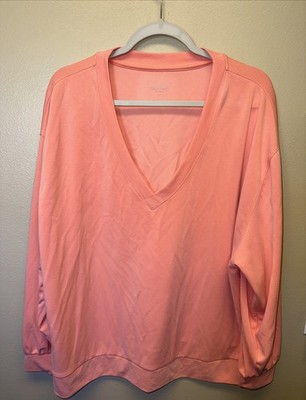 ATHLETA Willow Seasoft V Neck Sweatshirt Pullover Long Sleeve Peach Orange 1X