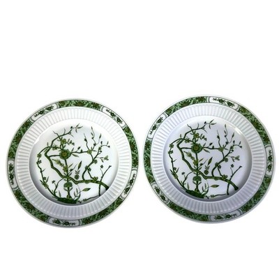 Raynaud Ceralene Limoges Retired 1990 'Fleur De Jade Green' Salad Plates-Set 2