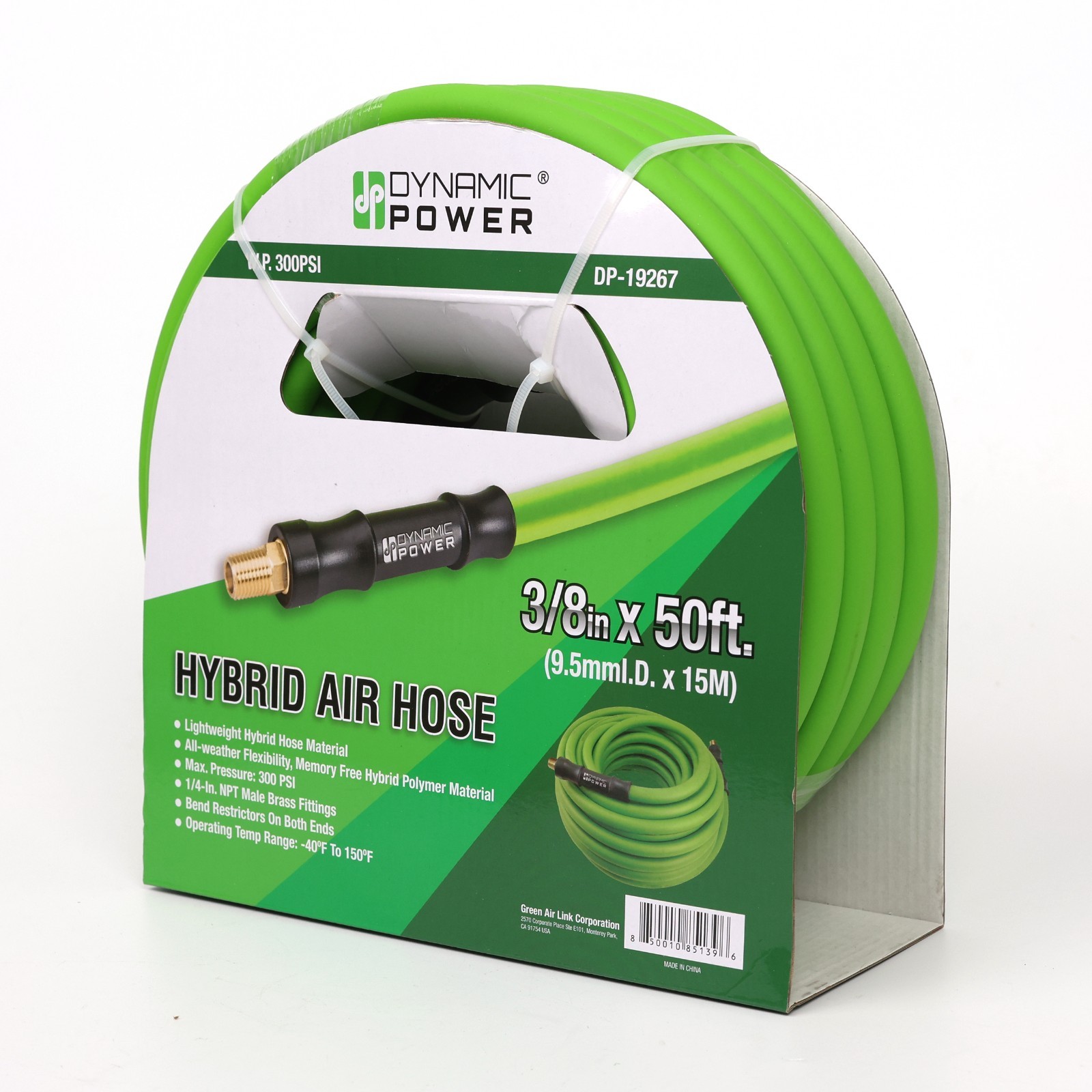 3/8 Inch x 50 Feet Hybrid Air Hose &ndash; Lightweight, 1/4 Inch NPT Male