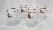 Tankard Tudor Dema Glass Pheasant ½ Pint Beer Mug Glass Vintage Set of Four  (4)