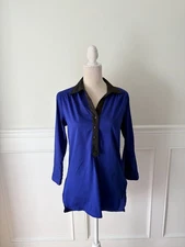 Truth Royal Blue Black Collared Long Sleeve Tunic M Excellent Condition