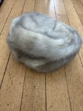 Vintage 1960s Lane Bryant Real White Mink Fur Pillbox Hat Jackie O Style