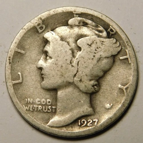 1927 P Mercury Dime 90% Silver G-VG  "Actual Coin Pictured - Not Cleaned"