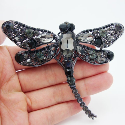 Fashion black crystal Rhinestone wings dragonfly brooch Exquisite birds pin - 第 2/3 張圖片