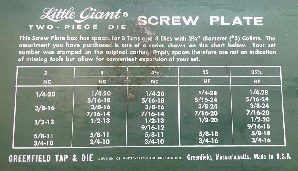 Greenfield Little Giant Tap & Die Two Piece Screw Plate (#5) Collets - Image 2 of 4