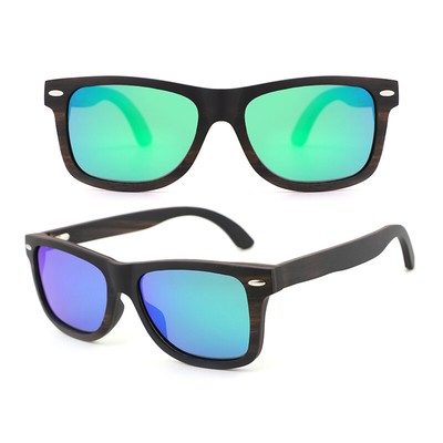 Ebony Wood Sunglasses With Mirrored Green Polarized Lenses Unisex