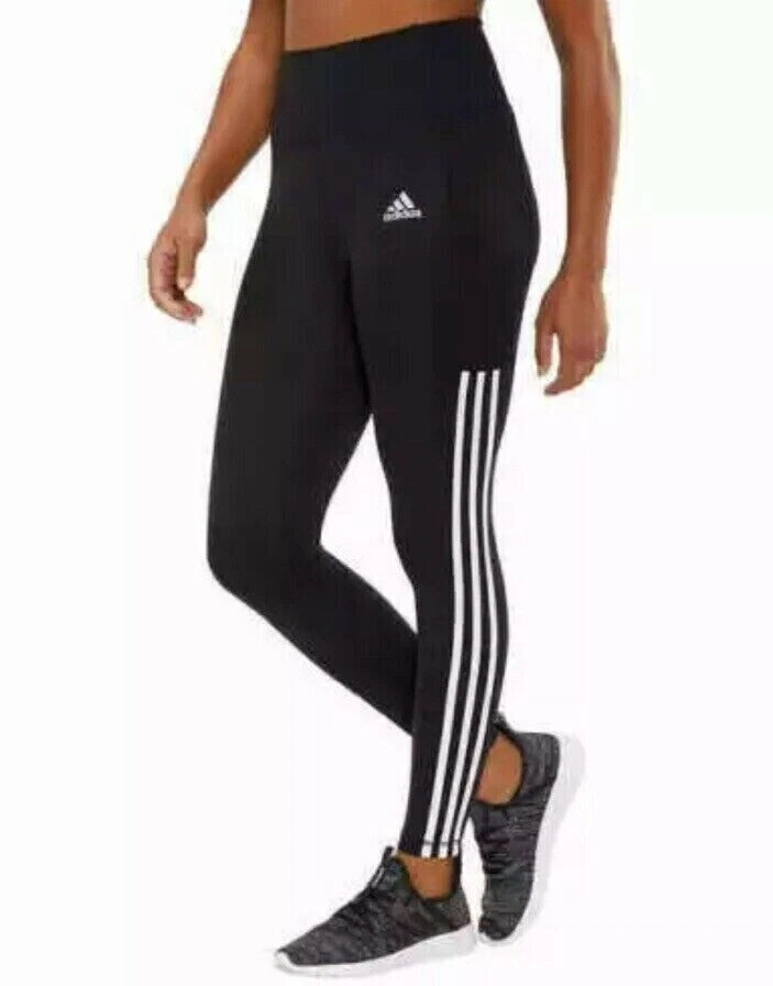 Adidas Women Leggings High waist Small Black white Stripe Active