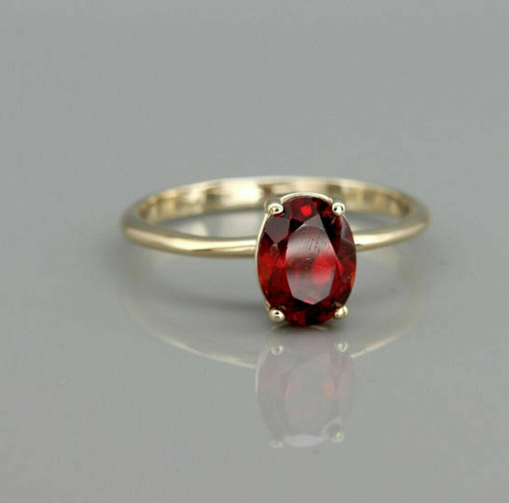 1Ct Simulated Garnet Solitaire Ring in 14K Gold Plated Silver