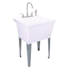 Utility Sink with Stainless Finish Faucet & Side Sprayer 19 gallon - White