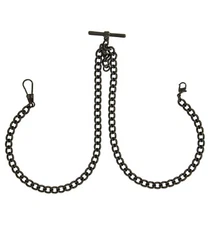 Ky & Co Double Albert Pocket Watch Chain Black Hematite Tone Mens Jewelry 18"